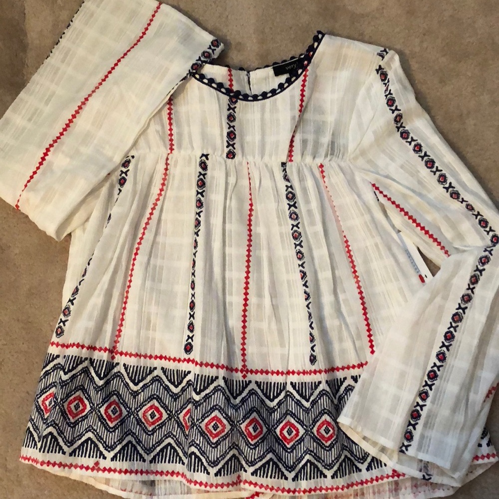 Navy and red embroidered smock top - NWT - M